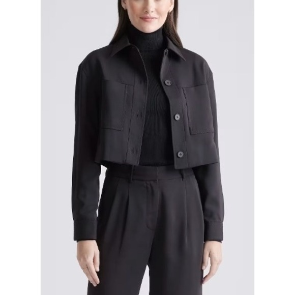Quince Jackets & Blazers - Quince Black Stretch Crepe Cropped Jacket Blazer Women's Size S